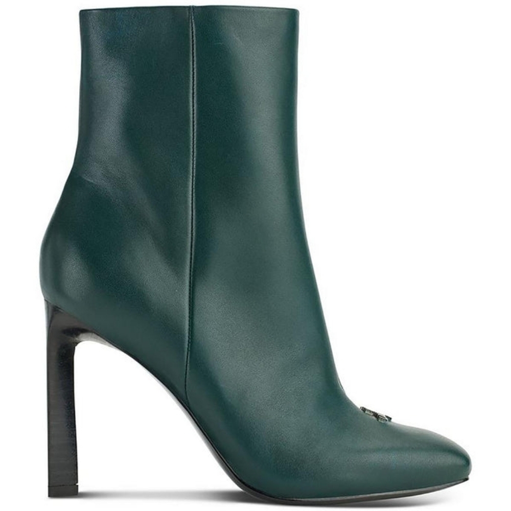 Karl Lagerfeld Leather Square-Toe Booties – Forest Green – US 11 - Picture 2 of 5